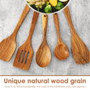 5-Piece Wooden Cooking Utensil Set with S-Hooks – Non-Stick Safe Spoons & Spatulas