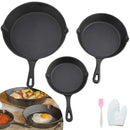 3-Piece Cast Iron Skillet Set (16/20/26cm) — Non-Stick Frying Pans for Gas & Induction