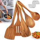 5-Piece Wooden Cooking Utensil Set with S-Hooks – Non-Stick Safe Spoons & Spatulas
